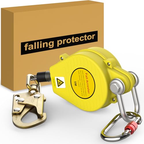 16FT Self Retracting Lifeline, Heavy Duty Fall Arrest Safety Lanyard, Dual Alloy Steel Hooks, ANSI/OSHA Compliant, Steel Wire Rope, SRL for Roofing & Construction PPE Gear