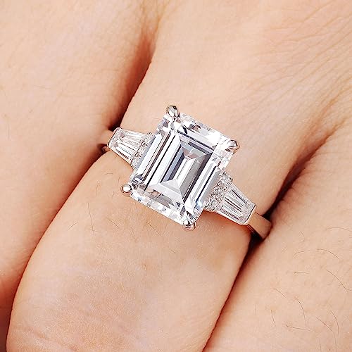 4.5 Carat Engagement Rings for Women Emerald Cut Anniversary Rings AAAAA Cubic Zirconia 925 Sterling Silver Size5-104