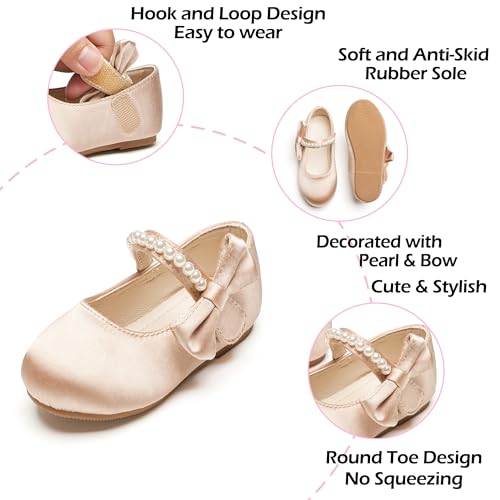 Image of PHIRAMIN Toddler Flower Girl Glitter Dress Shoes Little Girl Ballet Flats Bow Wedding Party