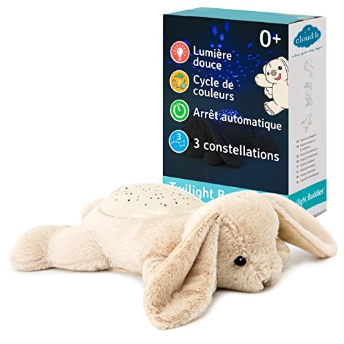 Cloud b Veilleuse Apaisante Projecteur d'étoiles | Luminosité Douce | 3 Couleurs | 3 Constellations | Arrêt Automatique | Veilleuse Peluche Lapin Twilight Buddies Bunny