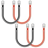 Gulfmew 4 Pieces 2 AWG 1 ft Battery Cables, 2 Black and 2 Red Power Inverter Cables with 5/16" Tinne