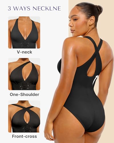 SHAPELLX Women One Piece Swimsuits Tummy Control Bathing Suits Push Up Slimming Swimwear with Built-in Bra V Neck4