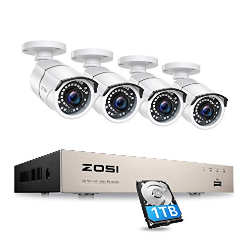 Image of ZOSI 8CH PoE Home Security Camera System with 1TB HDD, 4pcs 4MP Cameras | Human Vehicle Detection, Night Vision, Weatherproof, Outdoor & Indoor, 8Channel 3K NVR Recorder, 24 /7 Video & Audio Recording