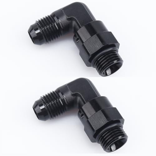 Image of AC PERFORMANCE Aluminum 90 Degree -6 AN Male Flare to -6 AN ORB O Ring Port Swivel Fitting Adapter, Black Pack of 2