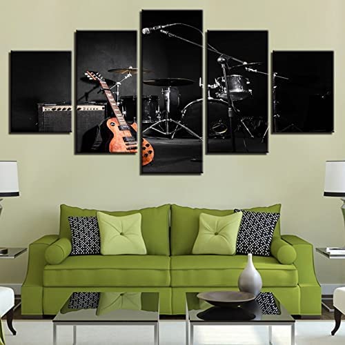 Tableau moderne pour salon et chambre : art mural 5 pièces avec instruments de musique