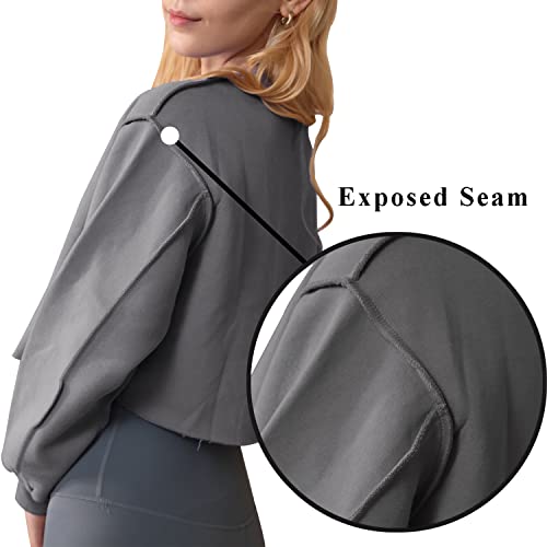 Amazhiyu Women Cropped Sweatshirt Long Sleeves Pullover Fleece Crop Tops Ash, Medium #TOP1