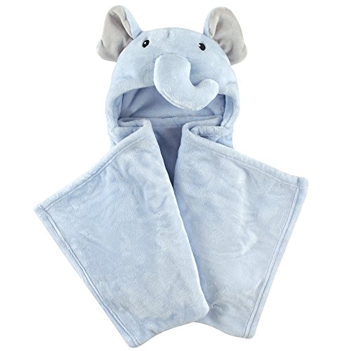 Image of Hudson Baby Unisex Baby and Toddler Hooded Animal Face Plush Blanket, Blue Elephant, One Size