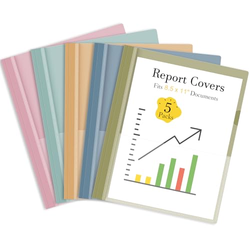 Ndsox 5 Pack Plastic Report Covers with 3-Prong Fasteners 5 Colors Clear Front Presentation Folders for Letter Size Paper Resume & Document Metal 3 Prong Report Covers for Business Office Supplies