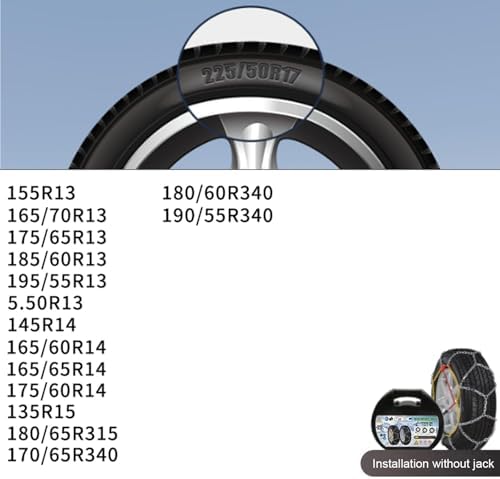 Snow Chains for Cars, SUVs, and Pickups - Heavy-Duty Tire Chains, Set of 2 for 195/55R13 – Ultimate Traction & Safety in Snow and Ice Conditions