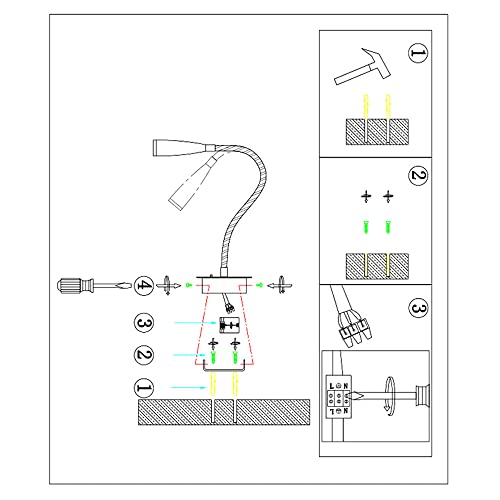 Lámpara de lectura LED de cabecera de 5W y aplique de pared de oro con cuello de cisne ajustable 8