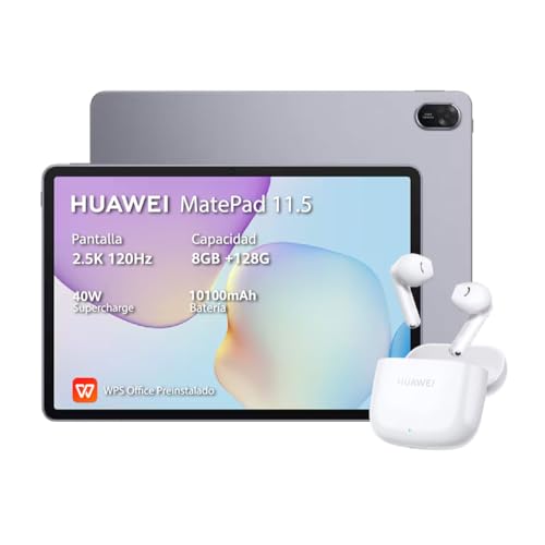 HUAWEI MatePad 11.5, Tablet 8+128G, 2.5K 120Hz, WPS Office Preinstalado, 10100mAh Batería, 40W Supercharge, Gris + Freebuds SE 2