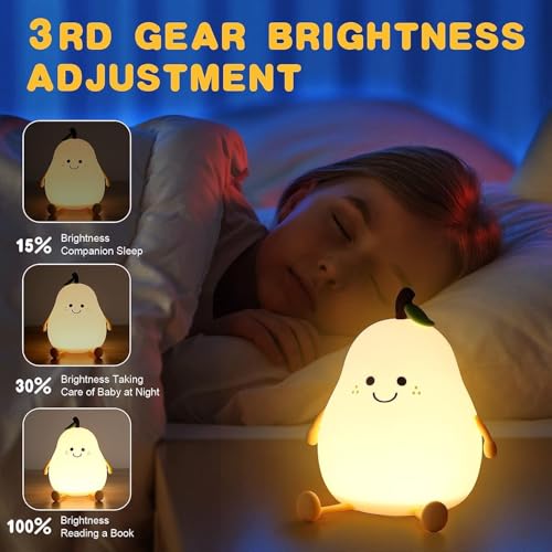 Image of DotCom Kids Night Light Lamp | Rechargeable LED Bedside for Children's Bedroom | Ideal Gift for Boys, Girls, Toddlers, and Nursery (Cute pear lamp)