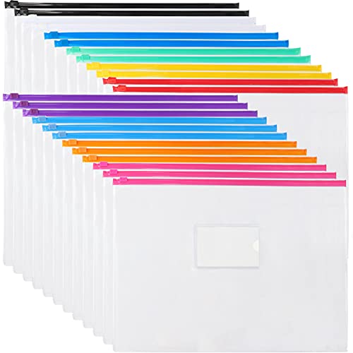 EOOUT 24pcs Plastic Envelopes Poly Zip Envelopes Files Zipper Folders, A4 Size, Letter Size, 10 Colors, for School and Office Supplies