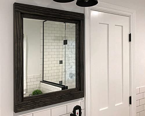 Farmhouse Framed Wall Mirror, 20 Stain Colors - Vanity Mirror, Rustic Home Decor, Double Vanity Mirror, Over Sink Mirror Wall Mount, Black Frame, Bathroom Mirror, Large Mirror - Ebony #TOP7