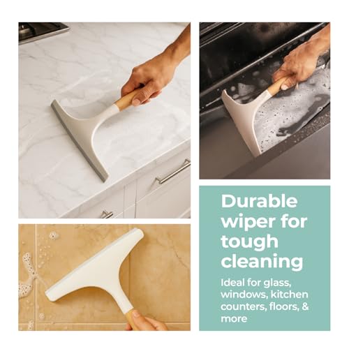 Image of Lifelong Silicone Wiper with Wooden Handle | Kitchen, Bathroom, Dining Tables, Car Windows Cleaning Tool | Instant Dry Surface Squeegee | Superior Water Removal Glass Tile Cleaner