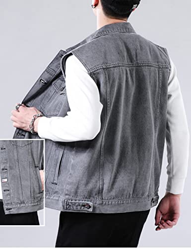 Perbai Men's Denim Vest Loose Button Down Sleeveless Jean Vest Jacket2