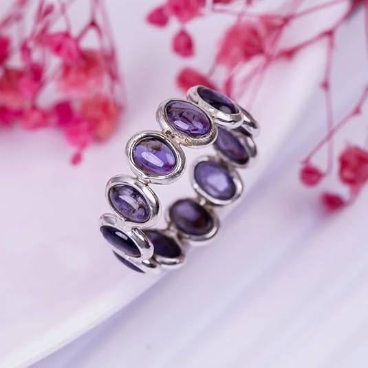 925 Sterling Silver Amethyst Eternity Band Ring for Women, Handmade Stackable Ring, February Birthstone, Engagement Ring, Fine Jewelry, Gift for Her2