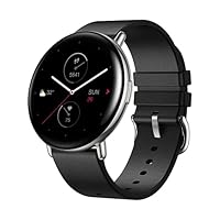 Amazfit Zepp E Stylish Smart Watch CircleVersion , Health and Fitness Tacker with Heart Rate, SpO2 and REM Sleep Monitoring, Stainless Steel Body with Genuine Leather Band (Polar Night Black)