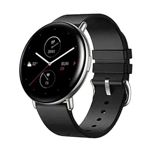 Amazfit Zepp E Stylish Smart Watch CircleVersion , Health and Fitness Tacker with Heart Rate, SpO2 and REM Sleep Monitoring, Stainless Steel Body with Genuine Leather Band (Polar Night Black) at Rs. 4959