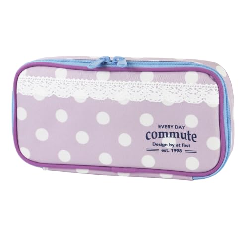 アットファースト ペンケース 筆箱 2段式 筆記用具 ドット パープル AF7176