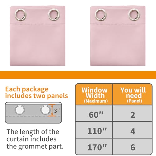 Image of YoungsTex Short 100% Blackout Curtains 45 Inches Length for Kids Bedroom, Thick Full Light Blocking Thermal Insulated Blackout Window Drapes with Liner, Baby Pink, 2 Panels, 42 X 45 Inch
