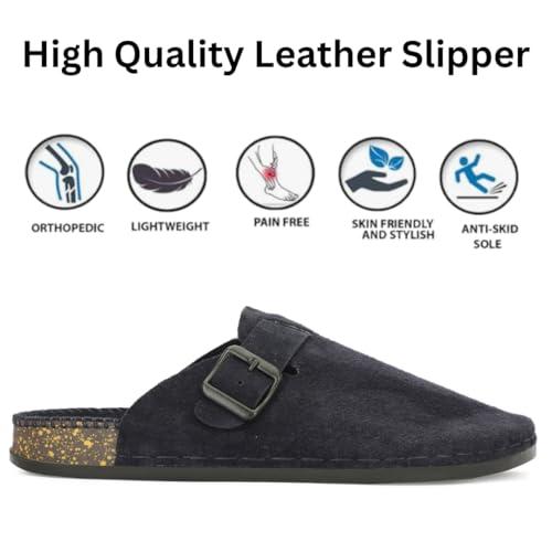 Image of Premium Orthopedic Suede Leather Mules, Lightweight Slip-On Design with Anti-Skid Sole, Cushioned Footbed, Pain-Free Comfort for Indoor Outdoor Use
