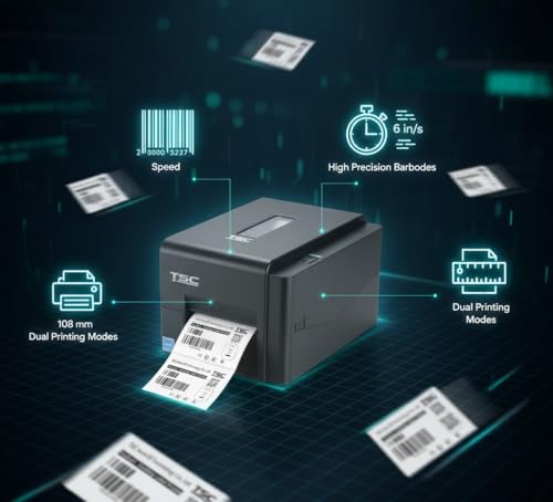 TSC TE244 Desktop Thermal Transfer Barcode Printer with USB Connectivity 203 DPI Bar Code Label Printer, Black