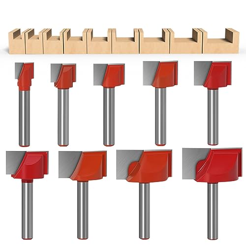 Bestgle Set di 9 Fresa per Scanalature a T, Frese per Legno Gambo 6mm Punta In Metallo Duro con Doppio Flauto per la Pulizia del Legno per Intagliare CNC (9 PCS)