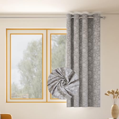 Image of haus & kinder Printed Jacquard Window Curtain 5 Feet Long Pack of 1 Window Curtain, 5 Feet Curtain for Window (Chateau Rose, Moonbeam Nature Design 130x152 CM)