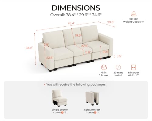 Image of CHIC HOUSE Modular Sectional Sofa with Storage Ottomans, Corduroy Cloud Couch for Small Spaces & Apartments, Reconfigurable L /U Shaped Convertible Corner Sofa, Beige, 5 Seater Sectional