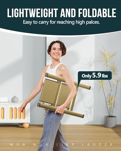 WOA WOA Escada de degrau, banco dobrável de 2 degraus com pedais largos, escada portátil de alumínio