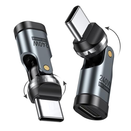 AUFU 240W USB C auf USB C Adapter, USBC 90 Grad Adapter 2 St&uuml;ck, 540&deg; Drehung PD-Schnellladung und Daten&uuml;bertragungs Type C Winkelstecker f&uuml;r Phone17/16, Mac-Book Pro, Laptops & Typ-C Ger&auml;te