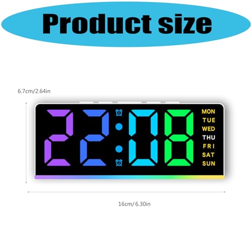 Reloj despertador con luz nocturna LED multicolor y motor silencioso para mesita de noche 5