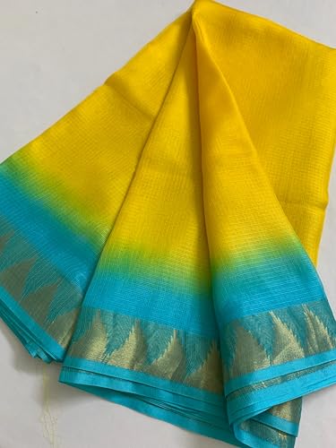 Image of Women's Bhagalpuri Pure Kota Doria Silk Net Saree With Temple Zari Border and Running Blouse Piece