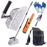 Sand Scoop for Metal Detecting, Heavy Duty Stainless Steel Sand Scoop with Long Handle,Includes 1 Metal Detector Pinpointer,1 Shovel,1 Carry Bag,One Pair of Gloves