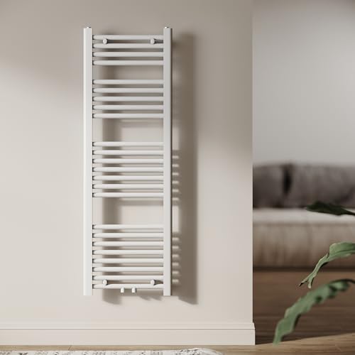 SUNXURY Radiatore da bagno, 1200 x 400 mm, con attacco centrale, tubo rotondo, scaldasalviette, riscaldamento ad acqua calda (430 Watt, bianco)