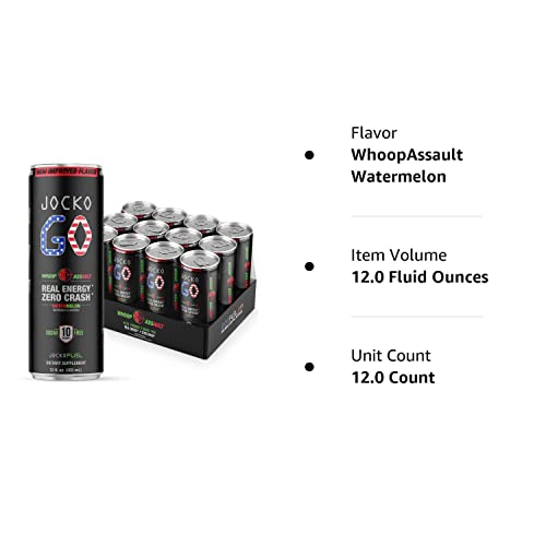 Jocko Go Energy Drinks Sugar Free - Keto, Vitamin B12, Vitamin B6, Nootropic - Sugar Free Energy Drinks W/Monk Fruit (Whoopassault Watermelon) 12Pk #TOP7
