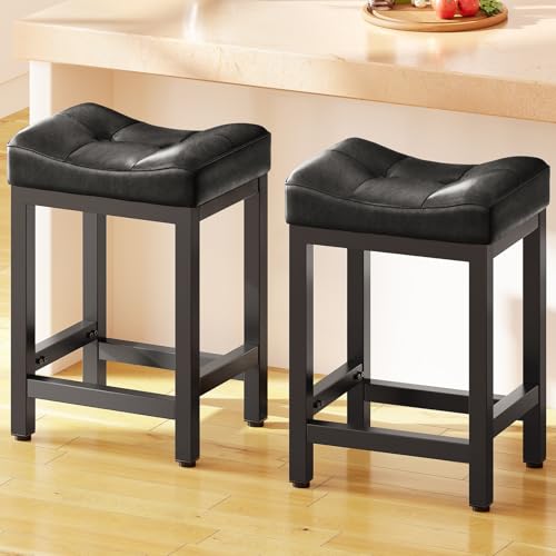 Dripex Barhocker 2er Set,Barstuhl,Küchenstuhl,Kunstleder mit Nähten,Sitzhöhe 64 cm,Barhocker Schwarz für Hausbar,Esszimmer,Einfache Montage