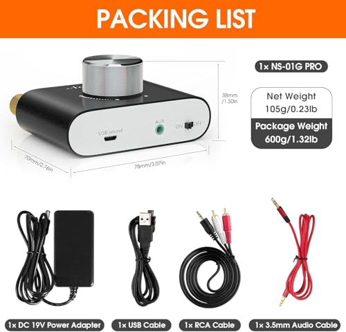 Nobsound Mini Bluetooth 5.0 Digital Power Amplifier HiFi Stereo Verstärker 2.0 Kanal 50W×2 Endstufe Wireless Audio Receiver mit Netzteil (schwarz)