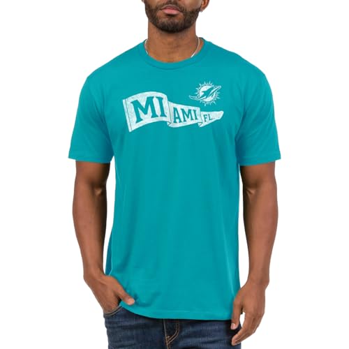 Junk Food NFL - Miami Dolphins - Pennant - Officially Licensed Adult Short Sleeve Fan Tee for Men and Women