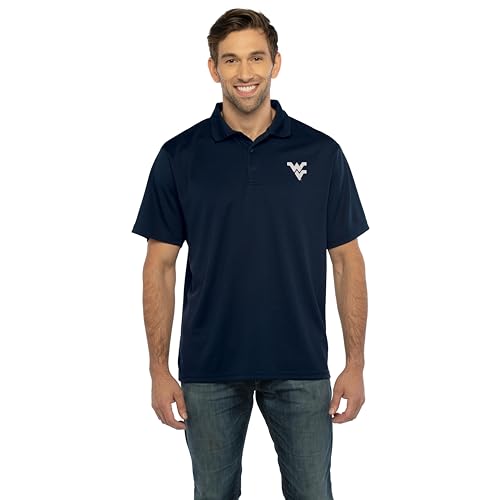 Vantage Apparel Men's Collegiate Polyester Mesh Team Icon Polo, West Virginia Mountaineers, Navy, Large