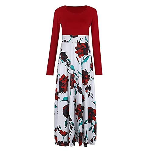 CPNG Damesjurk met lange mouwen, lange maxi-jurk met bloemenprint, vrijetijdsjurk - Afbeelding 3
