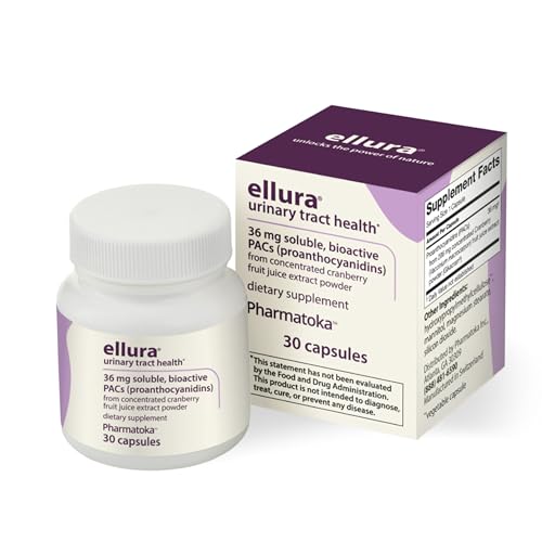 ellura 36 mg Clinically Backed Soluble Bioactive PACs 100% Concentrated Cranberry Fruit Juice Extract for Urinary Tract Health 30 Capsules