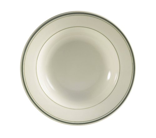 Cac China Gs-125 12-3/4-Inch Greenbrier Green Band Stoneware Pasta Bowl, 30-Ounce, American White, Box Of 12 #TOP19