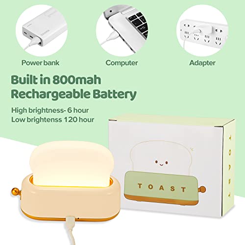 Onever Cute Night Light Toast Lamp - Desk Decor Small Table Lamp Rechargeable Aesthetic Room Decor Dimmable Portable Bedside Bed Lamp Led Lights For Bedroom Desk Cute Gifts #TOP4