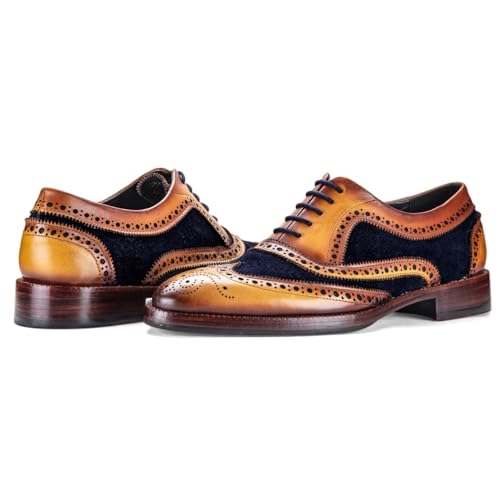Image of Lethato Wingtip Brogue Oxford Handcrafted Men's Genuine Leather Lace up Dress Shoes
