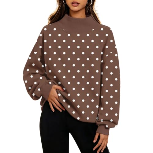 Women's Polka Dot Sweatshirts Ribbed Mock Neck Casual Oversized Clothing - image 2