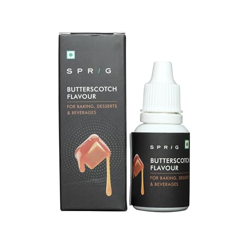 Image of Sprig Butterscotch Flavour | For Baking & Beverages | Ideal for baking cakes, biscuits, cookies, ice-cream | Baking essential | Strong caramel notes | 15ml