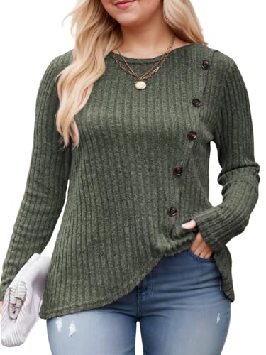Image of DOLNINE Womens-Plus-Size-Tops Casual Long Sleeve Shirts Trendy Button Side Split Fall Cute Tunic Sweatshirts XL-5XL