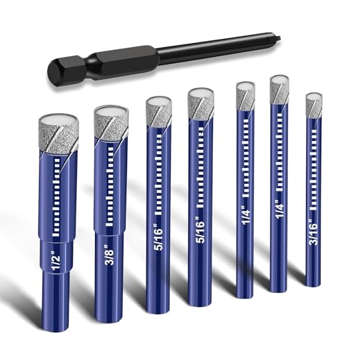 Ouraqto 8 Pcs Diamond Drill Bit Set Hole Drill Bits for Ceramic,Glass,Porcelain,Marble,Granite & More Hard Materials,Versatile Tools Tile Drill Bits for Efficient,Precise Drilling,Blue